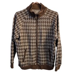 ALIA Petite Houndstooth Metallic Brown Zip Up Long Sleeve Sweatshirt Size M